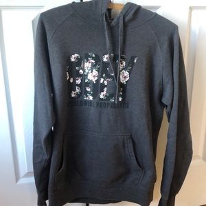 Obey. Dark gray hooded sweatshirt.